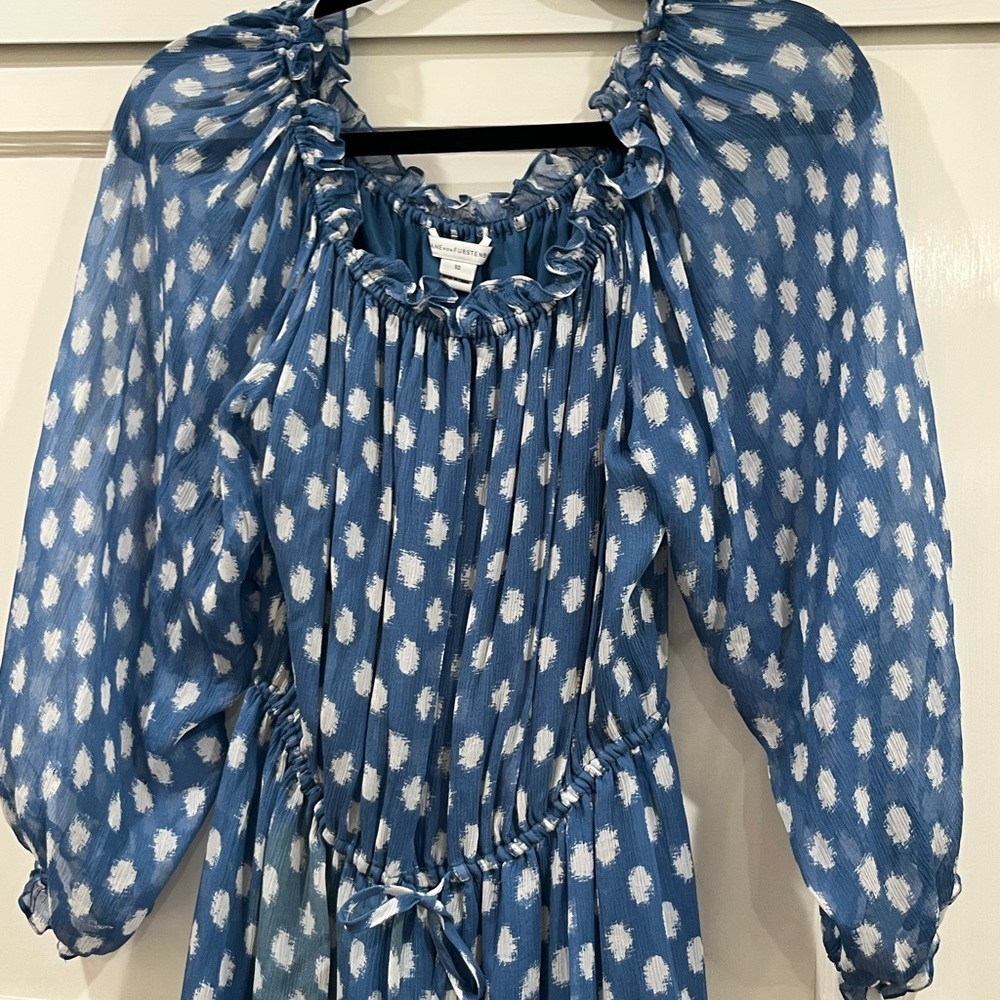 Diane Von Furstenberg Blue and White High Low Dress DVF Size 10